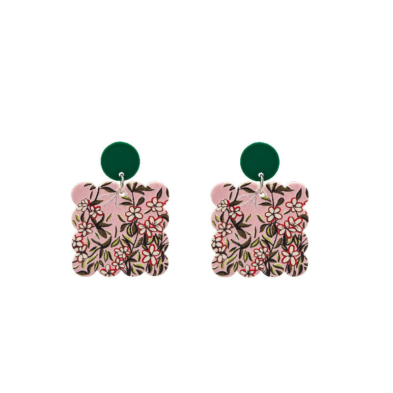 Wholesale Retro Flower Earrings Spring Creative Square Wave Sunflower Daisy Acrylic Earrings